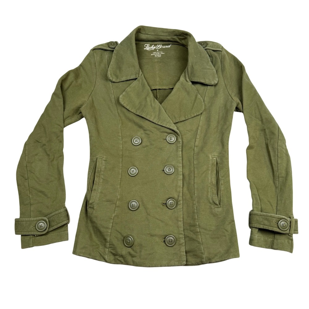Lucky Brand Womens Olive Green‎ Cotton Knit Peacoat Jacket 7WD7172 Size S Small